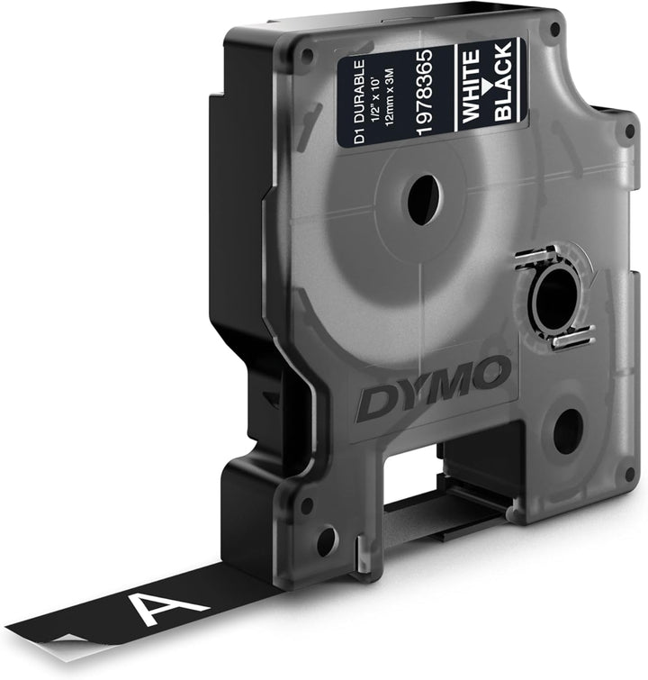 DYMO Original D1 Hochleistungs-Etikettenband | weiss auf schwarz | 12 mm x 3 m | permanent haftendes