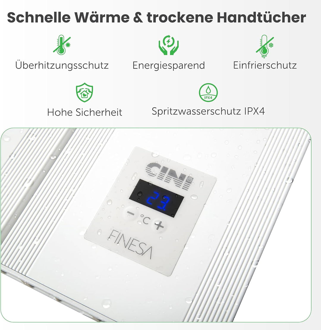 Finesa-D Badheizkörper elektrisch mit Thermostat 1500×408 mm | 1200 W – Flacher Paneel Design Handtu