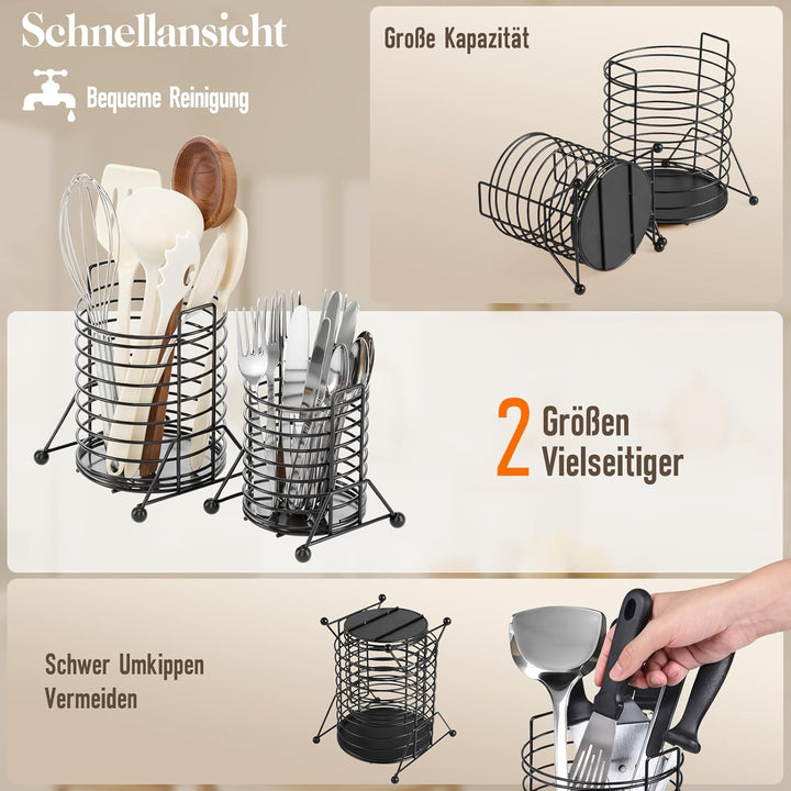 PAVSTINE Küchenutensilienhalter Besteckkorb, 2 Pcs Besteckhalter, Schwarz Utensilienhalter Küche, Kü