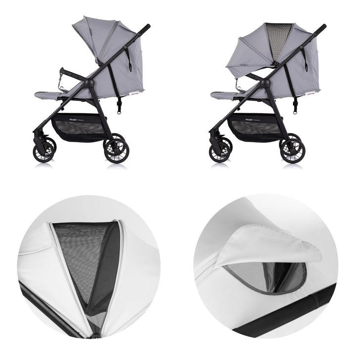Chipolino Kinderwagen Blossom Stossdämpfer verstellbare Rückenlehne Korb bis 22kg grau, grau