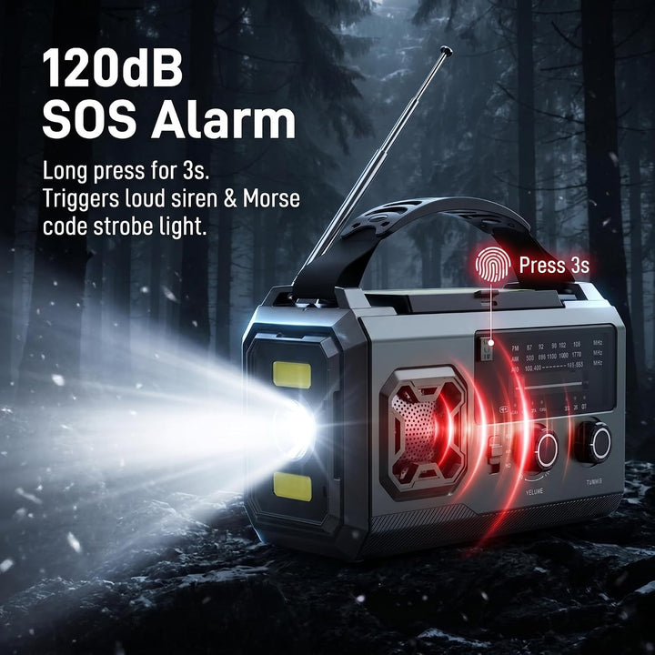 27000mAh Kurbelradio Notfallradio mit Solar & Powerbank: AM/FM Solarradio, Handkurbel, SOS, Taschenl