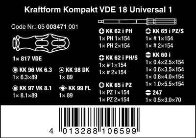 Wera 05003471001 Kraftform Kompakt VDE 18 Universal 1, VDE isolierter Schraubendrehersatz mit Wechse