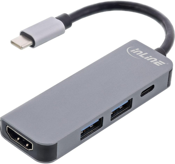 InLine® Multifunktions-Hub USB 3.2 Gen.1, 2X USB-A 5Gb/s + HDMI 4K/30Hz + USB Typ-C PD 87W, Aluminiu