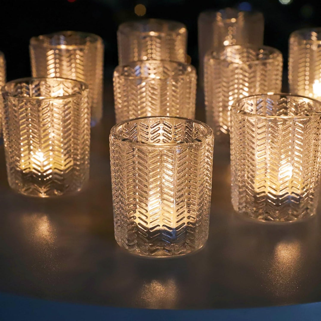 Weizenähren Teelichthalter Glas, Klare Teelichtgläser Vintage im 12er-Set | Vohocandle Klare Teelich