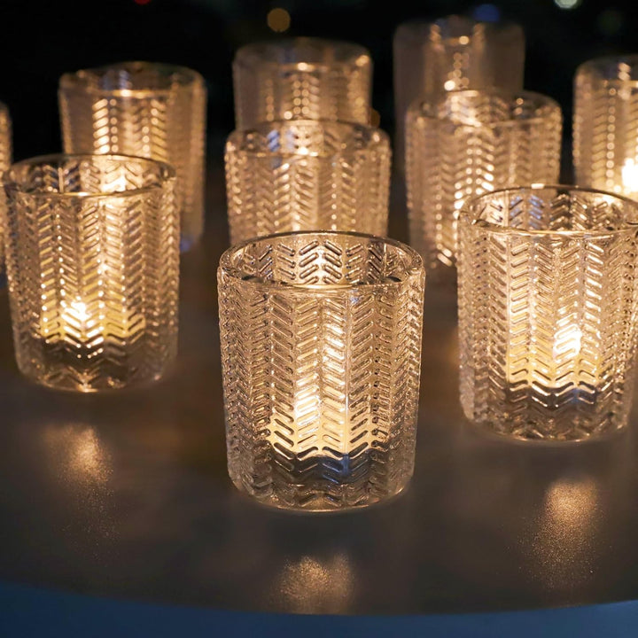 Weizenähren Teelichthalter Glas, Klare Teelichtgläser Vintage im 12er-Set | Vohocandle Klare Teelich