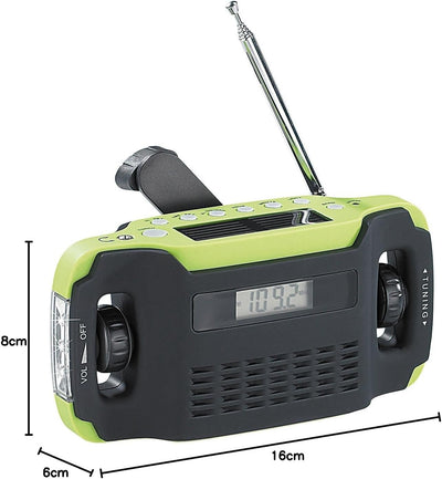 infactory Kurbelradio: Solar- und Dynamo-Koffer-Radio mit LED-Licht, LED-Display