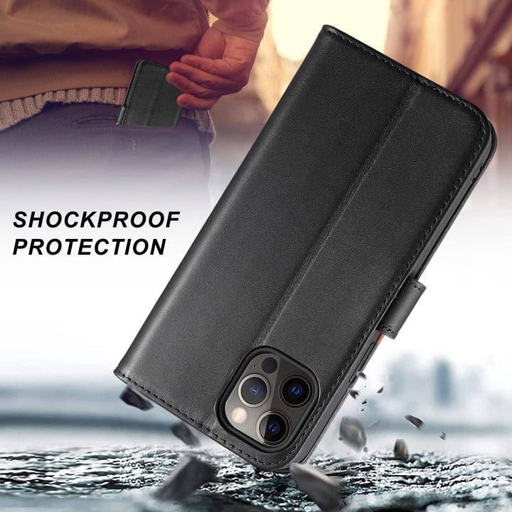 LENSUN Echtleder Hülle für iPhone 12 Pro Max, Handyhülle [Echtes Leder][Magnetverschluss][RFID Schut