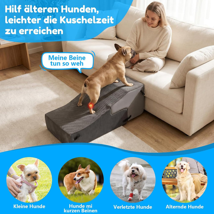 2-in-1 Hundetreppe für Kleine Hunde 28/40 cm, Katzentreppe für Alte Katzen – 3 Stufen mit Waschbarem