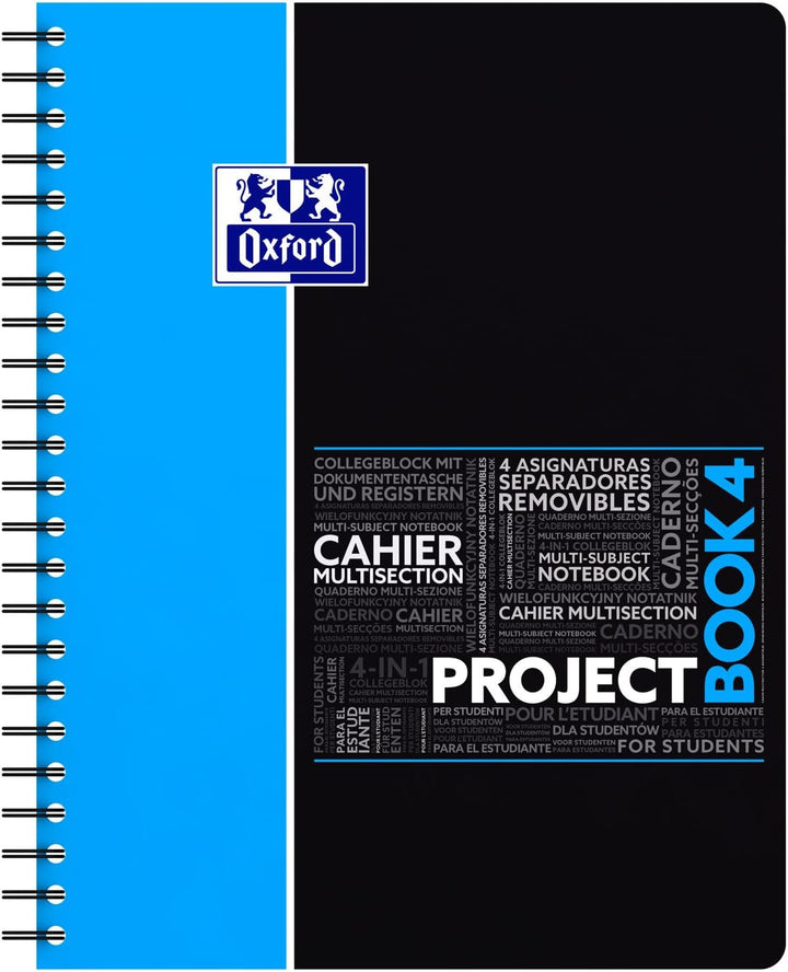 Oxford Projectbook A4 Studium Collegeblock kariert 100 Blatt, 5 Stück mit 4 Farben Projectbook karie