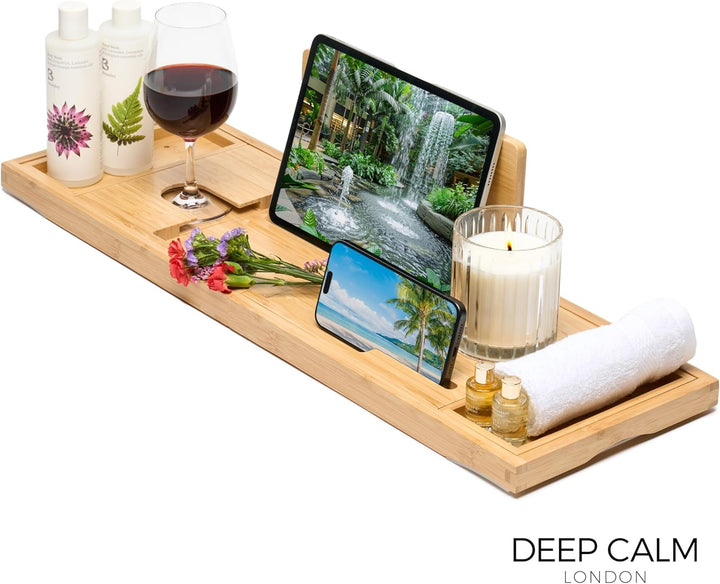 Deep Calm Badewannenablage - Verstellbares Bambus-Badewannenbrett - rutschfeste Badewannenablage Pas