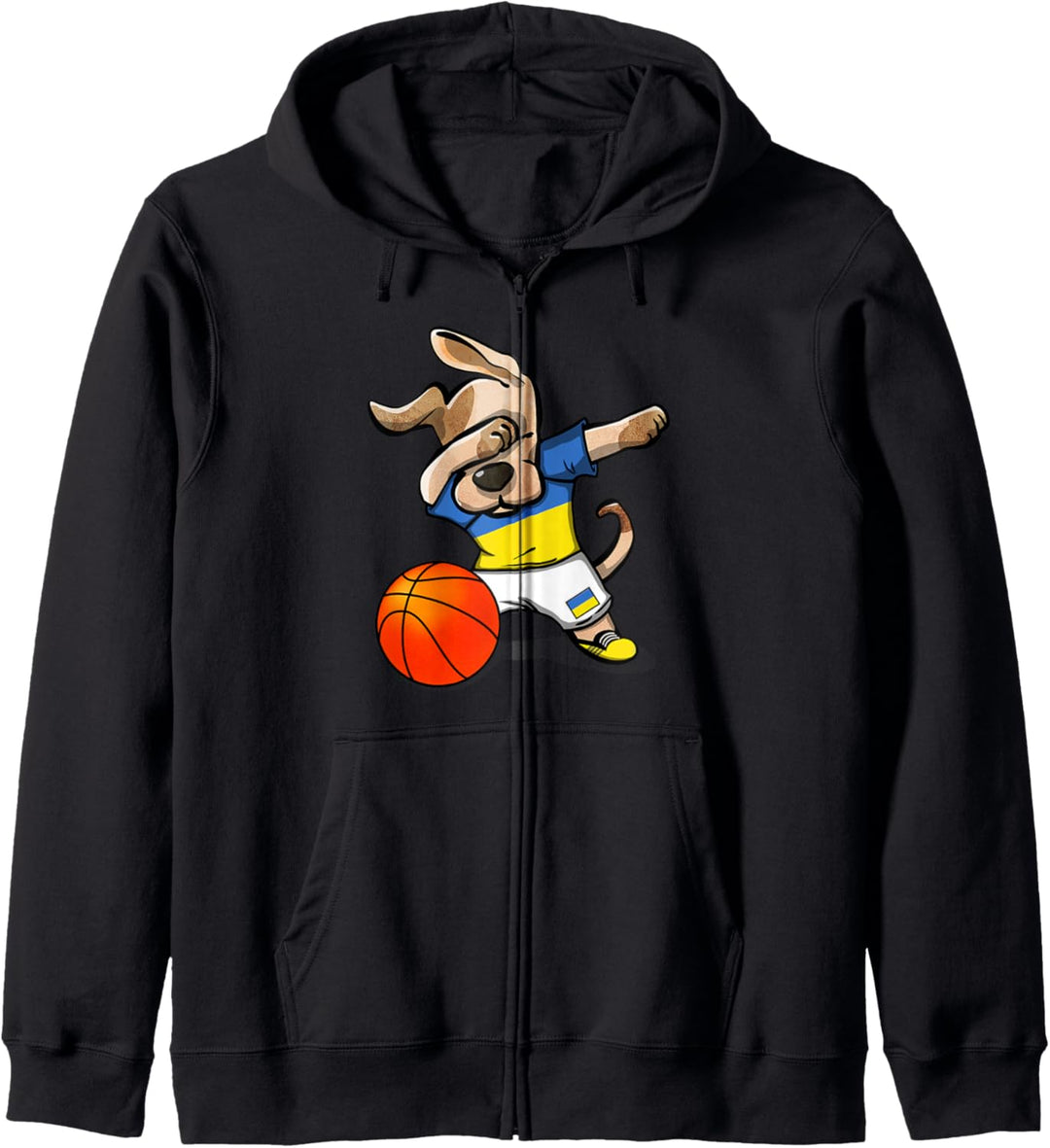 Funny Dabbing Dog Hund Ukraine Basketball Ukrainische Flagge Kapuzenjacke