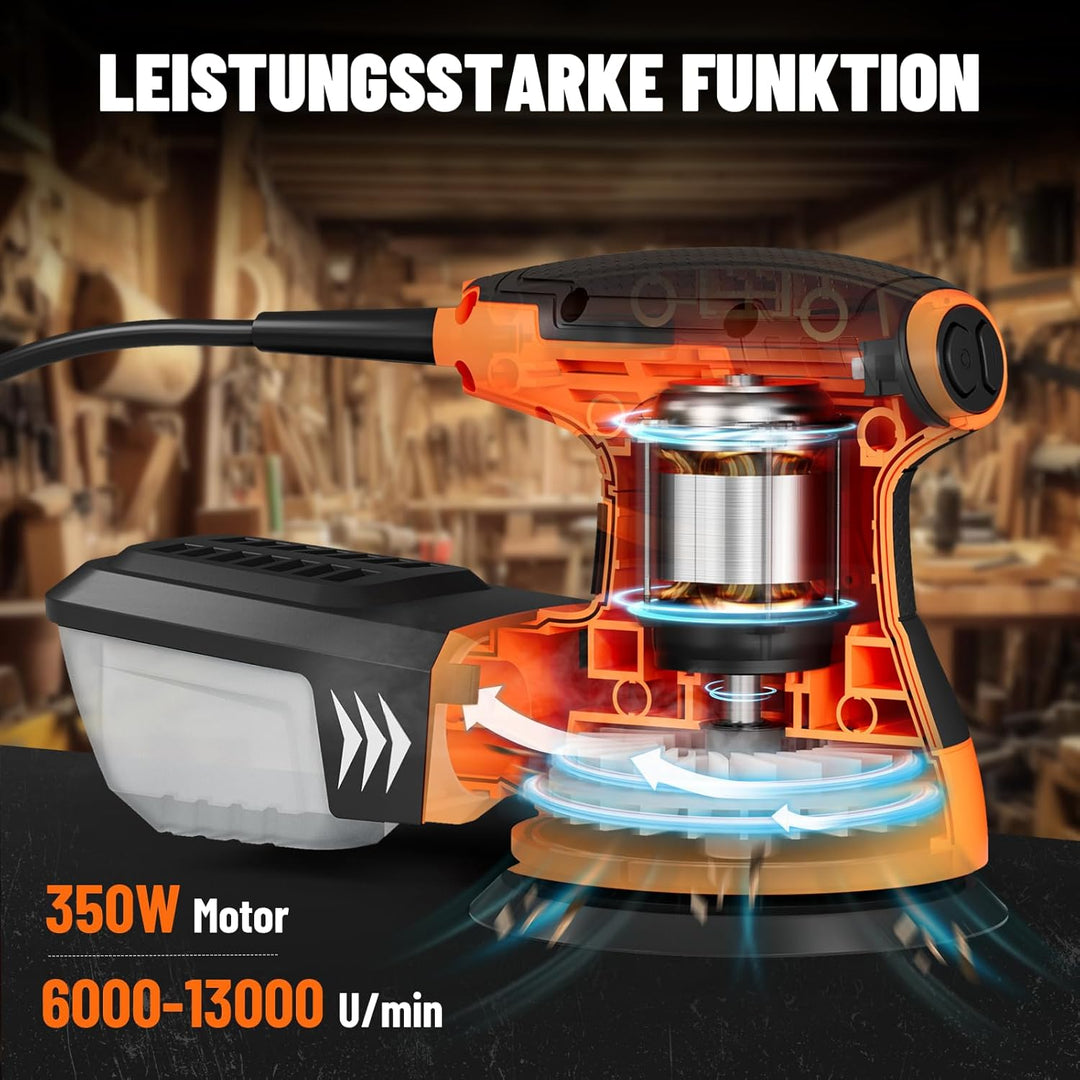 DOVAMAN ROS01A Exzenterschleifer 350W, 6-stufige Drehzahlregelung bis 13.000 U/min, 125mm Schleifmas