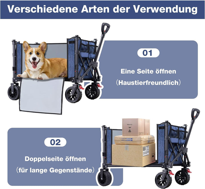 COMLAX FIELD Bollerwagen Faltbar mit Grosse All Terrain Räder, 120L 100KG Klappbarer Bollerwagen mit