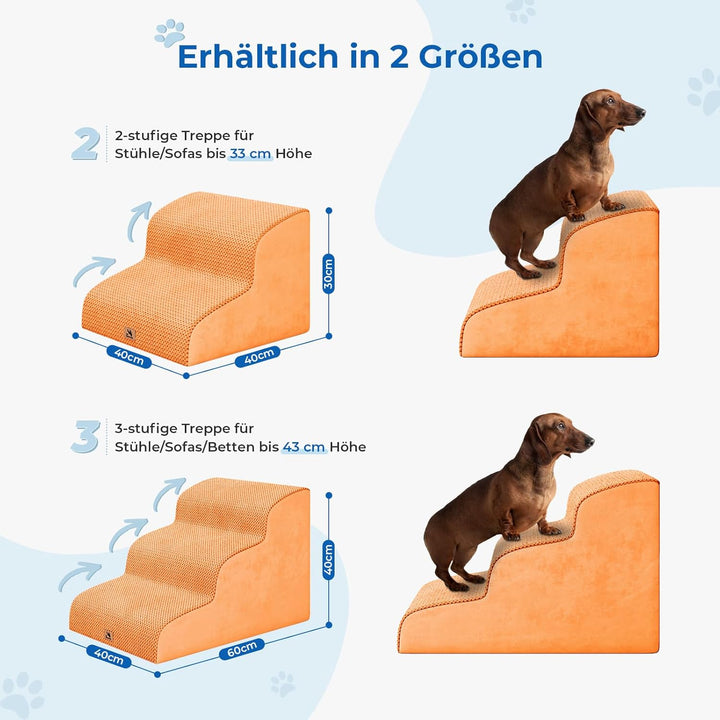 Dripex Hundetreppe 2 Stufen für kleine Hunde & Katzen, gebogen, rutschfest, hochdichter Schaum, für