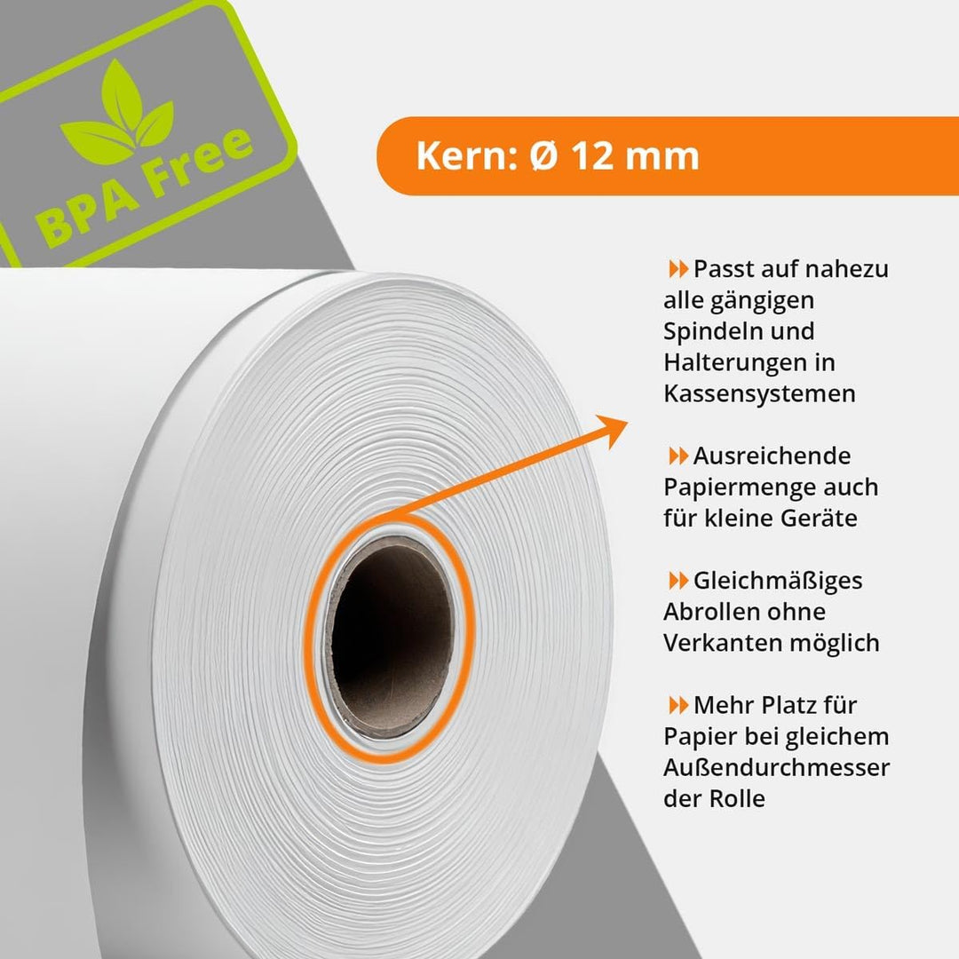 50 Stk. Thermorollen | 57x25x12 mm Ø45mm | Länge: 25 m | BPA frei | für EC Cash Geräte | Thermopapie