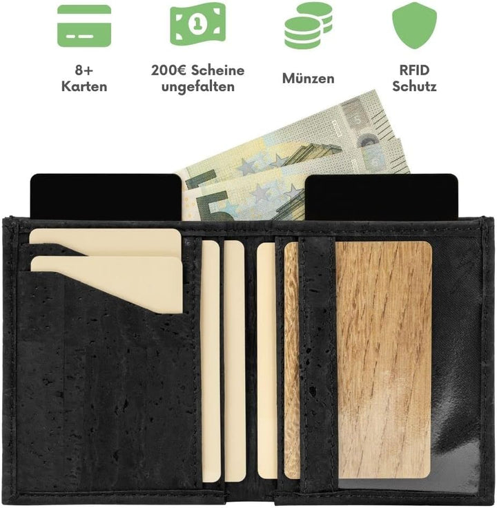 Simaru Geldbeutel aus Kork, vegan & kompakt, langlebige Geldbörse mit RFID-Schutz, Karten, Schein-&