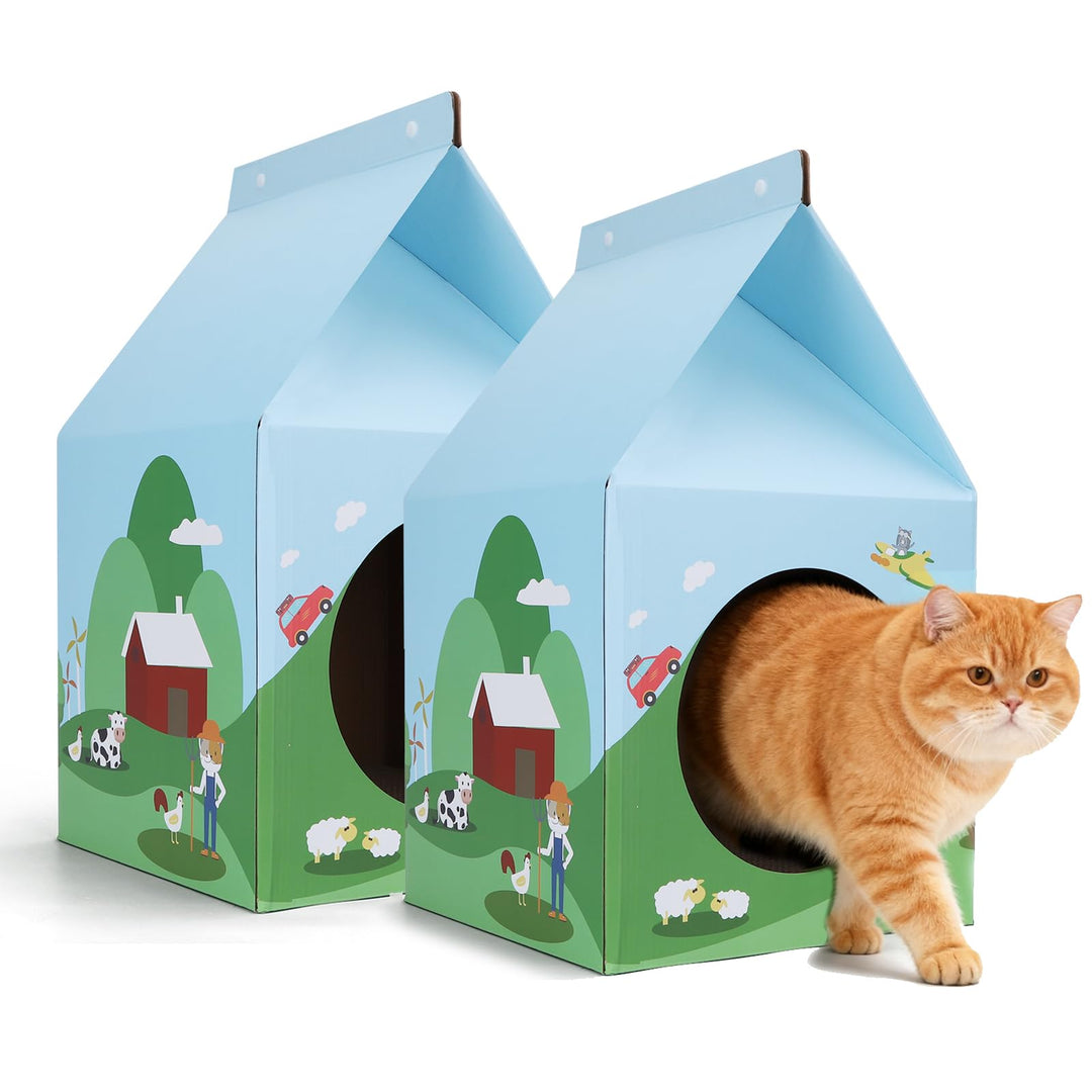 Nobleza Katzenhaus Pappe mit Kratzbretter Katze & Katzenminze, Einfach zu Montierendes Katzen Kratzm