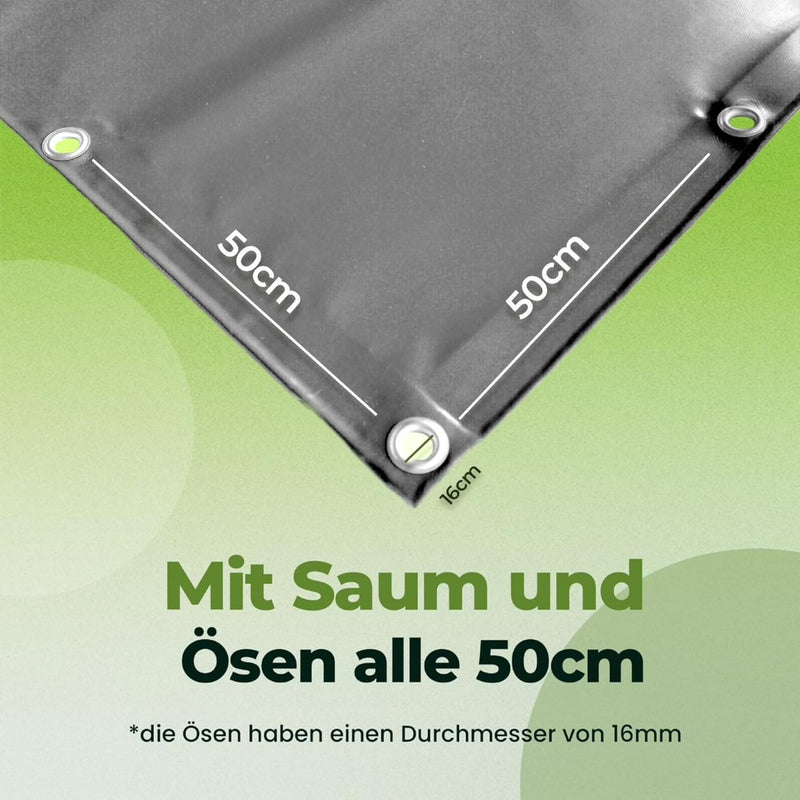 LKW Plane, 700 g, Ösen alle 50 cm mit Saum mit Wunschmass (Dunkelgrau, 2,40 m x 2,00 m) Dunkelgrau 2