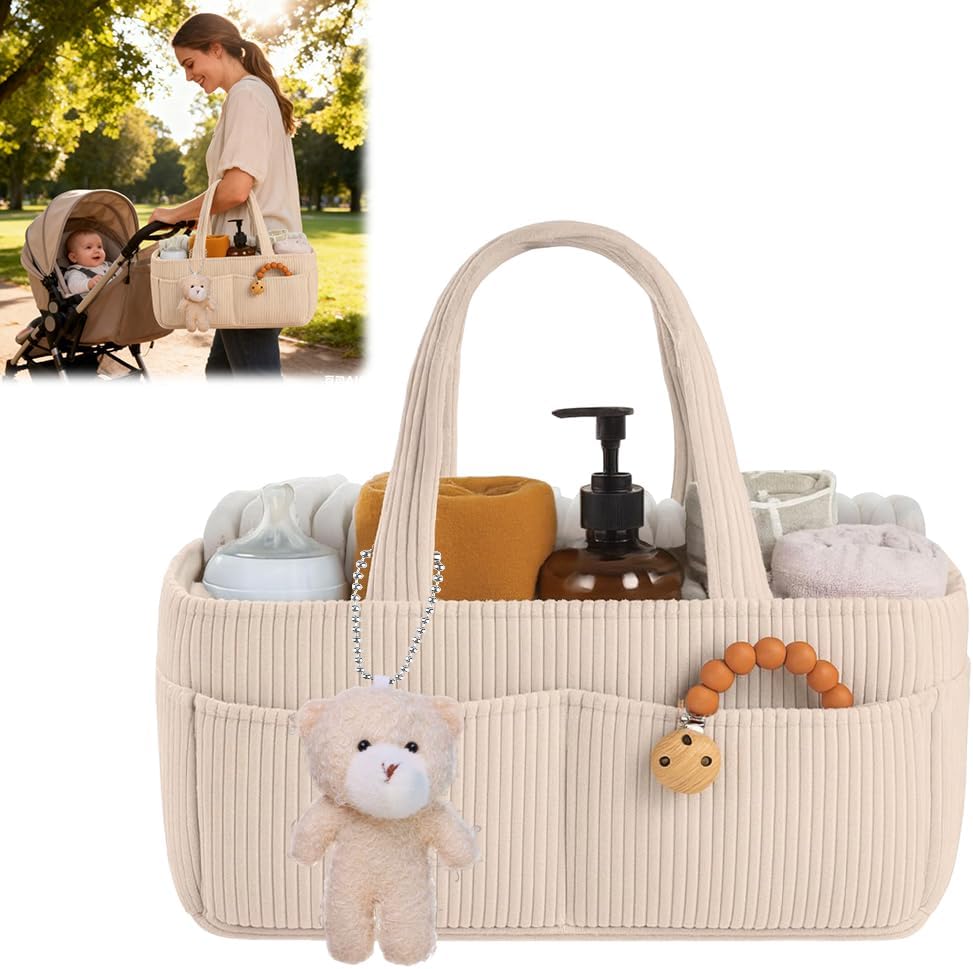 Wickeltasche Organizer, Tragbarer Wickelkorb mit Fächern & Griffen, Large Wickel Organizer, Diaper C