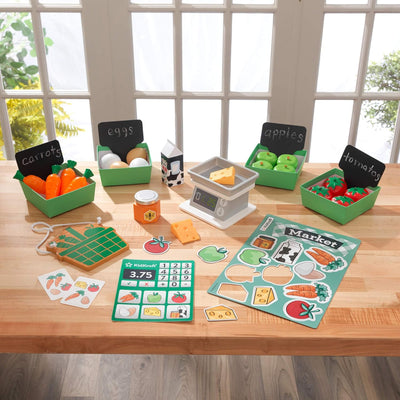 KidKraft Spielzeug-Lebensmittel Bauernmarkt für die Kinderküche, Spielset mit 34 Teile, Spielküche Z
