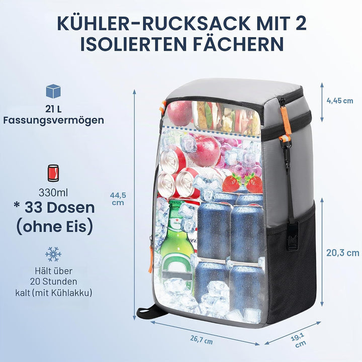 Rucksack-Kühler, isoliert, auslaufsicher, 33/49 Dosen, wasserdicht, leicht, isoliert, Eistruhe, trag