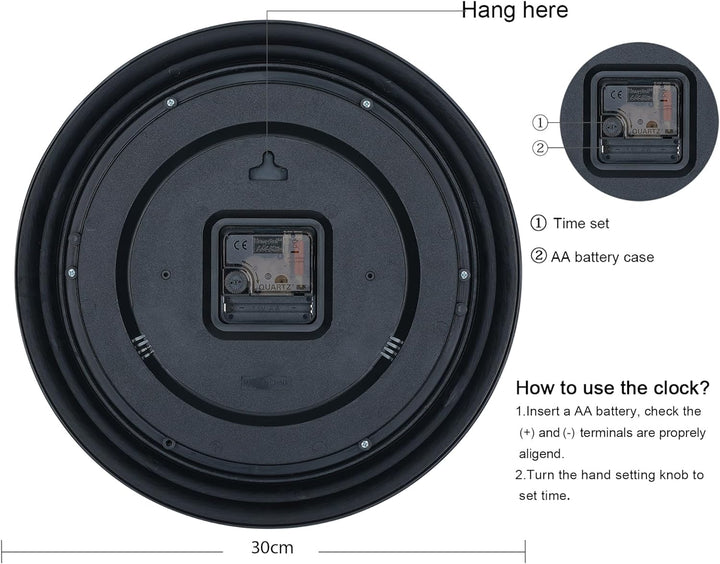Lafocuse 30 cm Lautlos Wanduhr Römische Ziffern, Klassische Wanduhr Grau, Retro Wanduhr Ohne Tickger