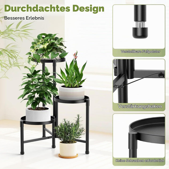 3 Stufen Metall Pflanzenständer drinnen draussen, Corner Blumentreppe mit 10 Zoll breiter Tablett, B