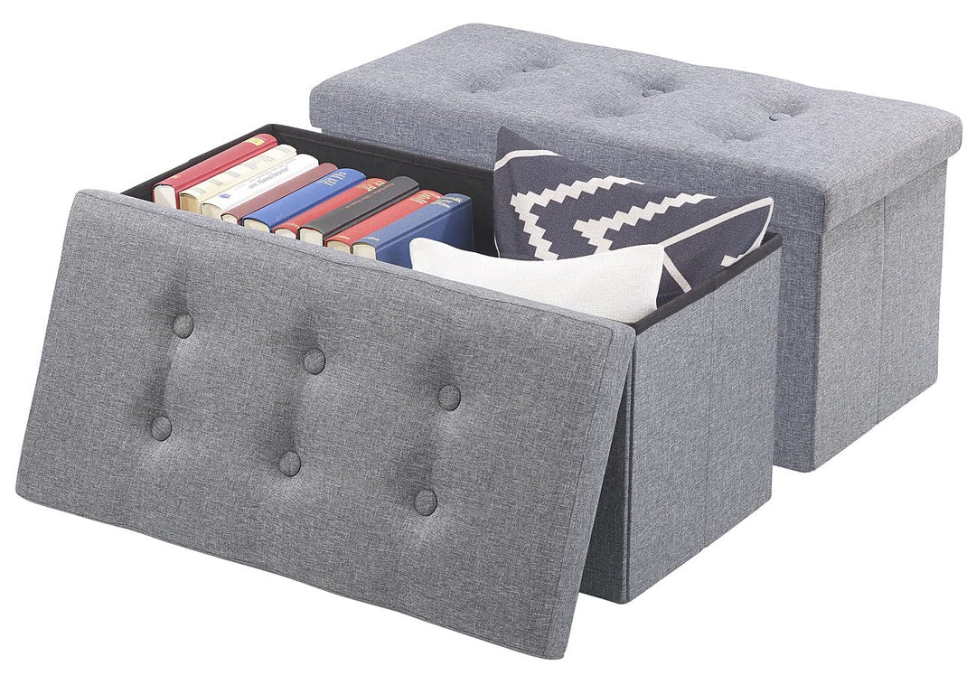 infactory Hocker: 2er-Set Faltbare 2in1-Sitzbänke und -truhen, 80 l, bis 300 kg, grau (Sitz-Hocker,