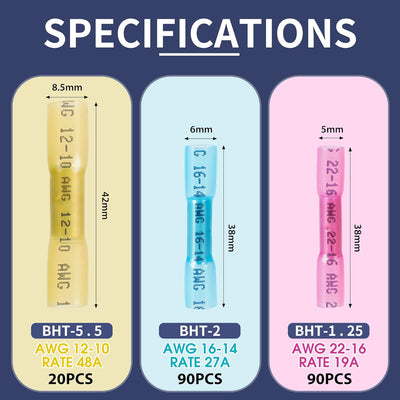 Dechengbao Crimping Tool For Heat Shrink Connectors Set with 200PCS (0.5-6mm²) Marine Grade Heat Shr