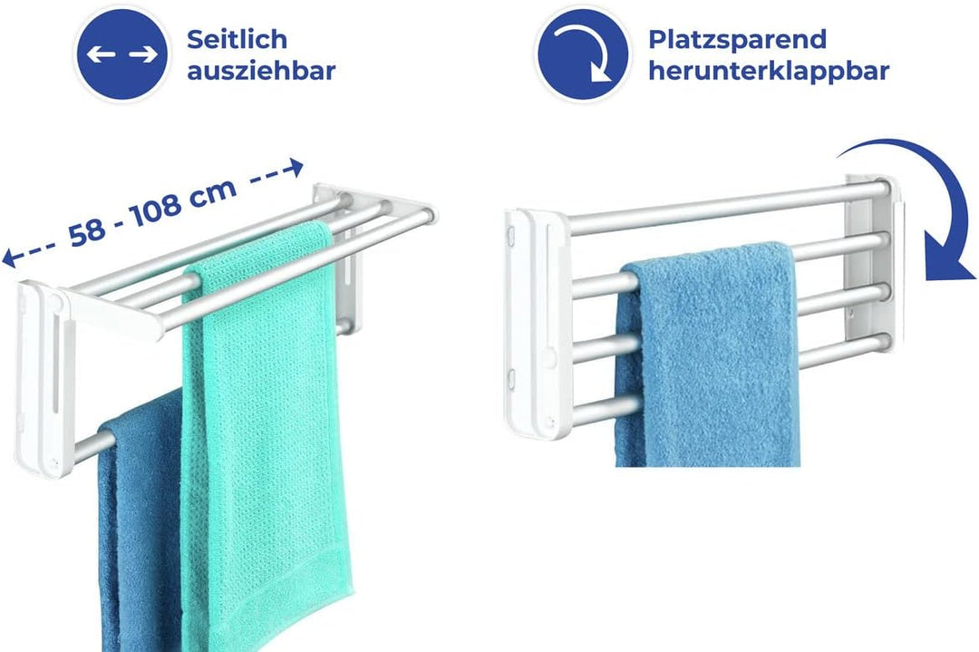 Maximex Raumspartrockner - Seitlich ausziehbar von 58-108 cm, Aluminium, 58-108 x 18 x 20.5 cm, Alum