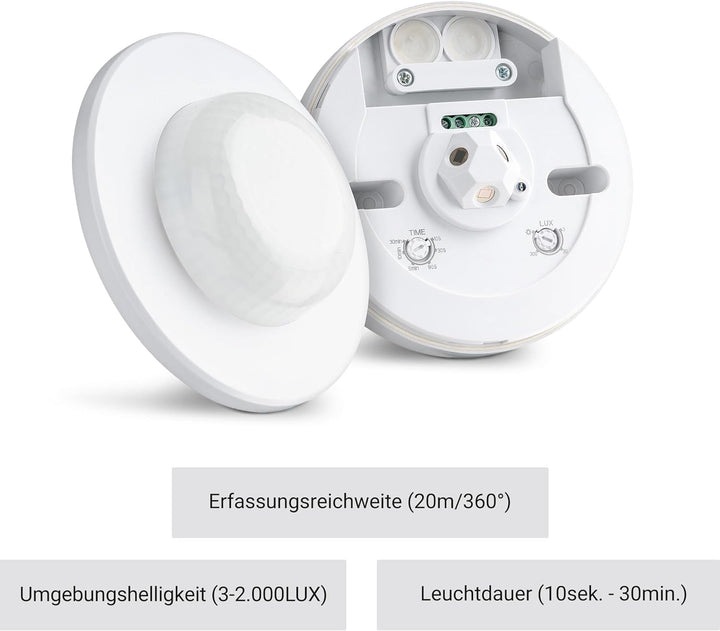SEBSON® Bewegungsmelder Aussen IP65-2er Set - Aufputz Decken Montage, LED geeignet, Infrarot Sensor