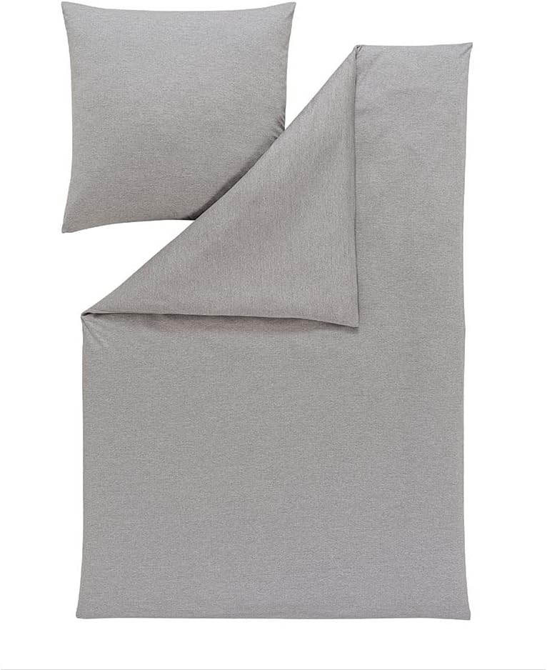 ESTELLA Bettwäsche Takoma | Grau | 135x200 + 80x80 cm | bügelfreie Interlock-Jersey-Qualität | pfleg