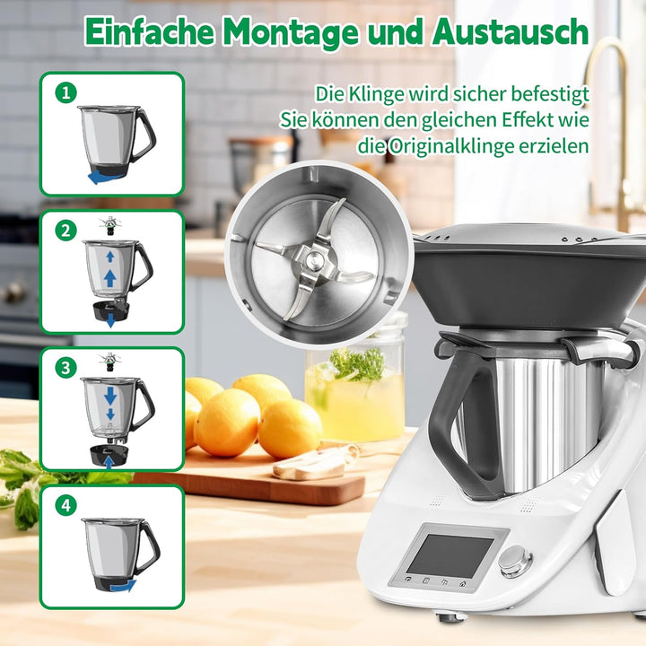 Messer für Vorwerk Thermomix TM5 und Thermomix TM6, Ersatzmesser Mixmesser aus Edelstahl mit Dichtri