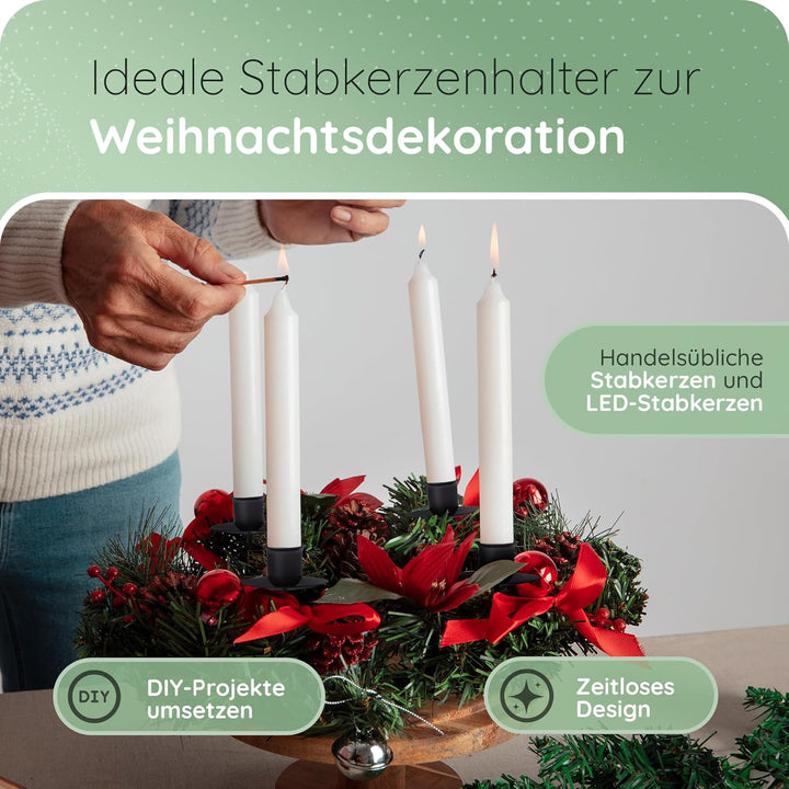Novaliv 4X Kerzenpick Stabkerzen SCHWARZ Kerzenhalter für Adventskranz Kerzenpin Weihnachtskranz, 4