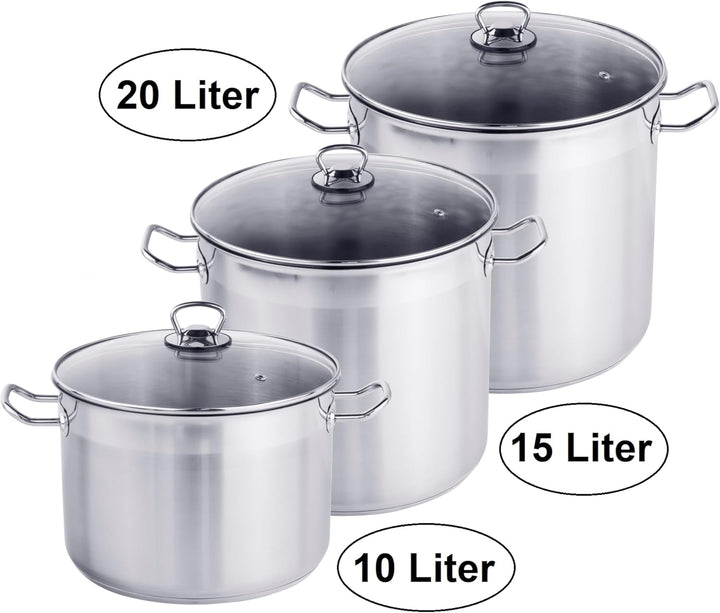 XXL-Set Profi Universalkochtopf Suppentopf Jumbotopf 10-20 Liter, Silber - für alle Herdarten auch I