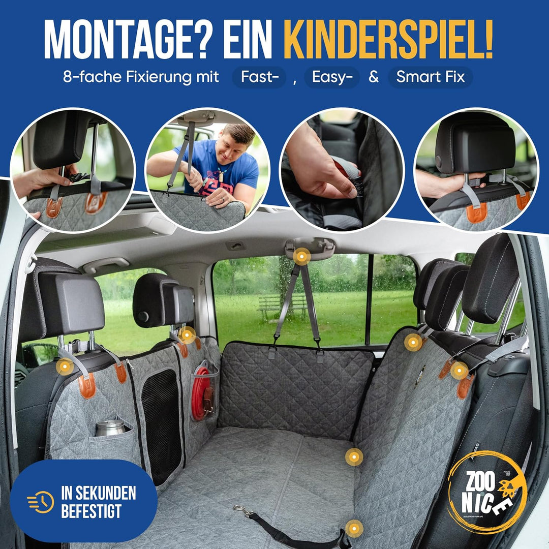 Hundedecke Auto Rückbank [Wasserabweisend, Kratzfest & mit Seitenschutz] | Premium Autoschondecke &
