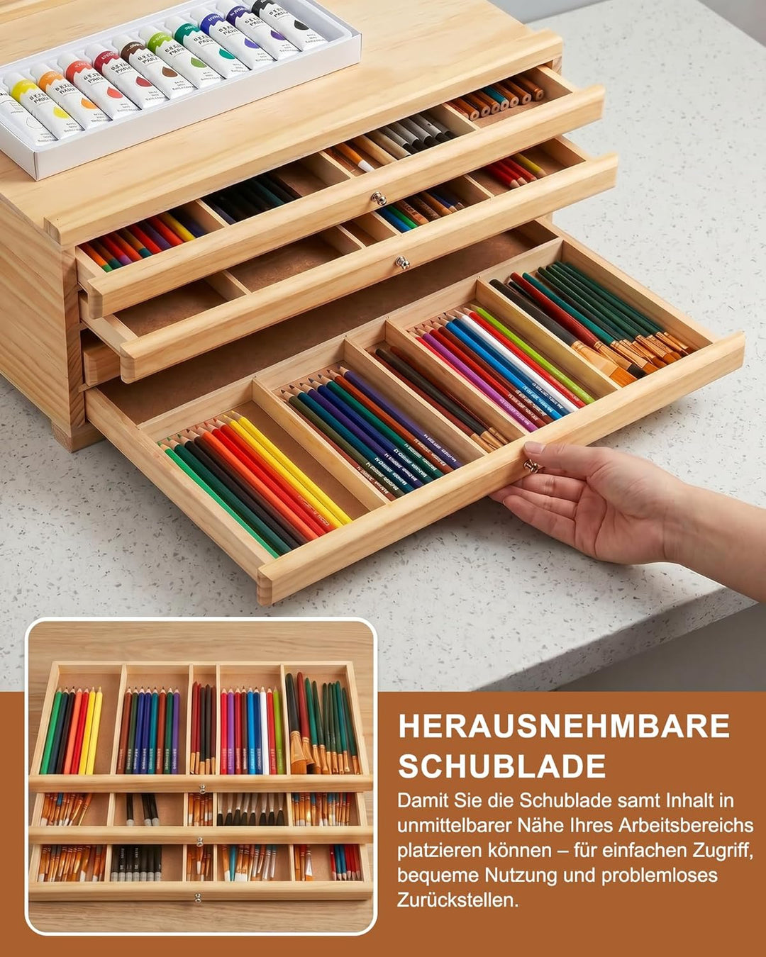 4 Schublade Holz Künstler Supply Aufbewahrungsbox: Schubladenbox Holz Zeichenutensilien Organizer 40