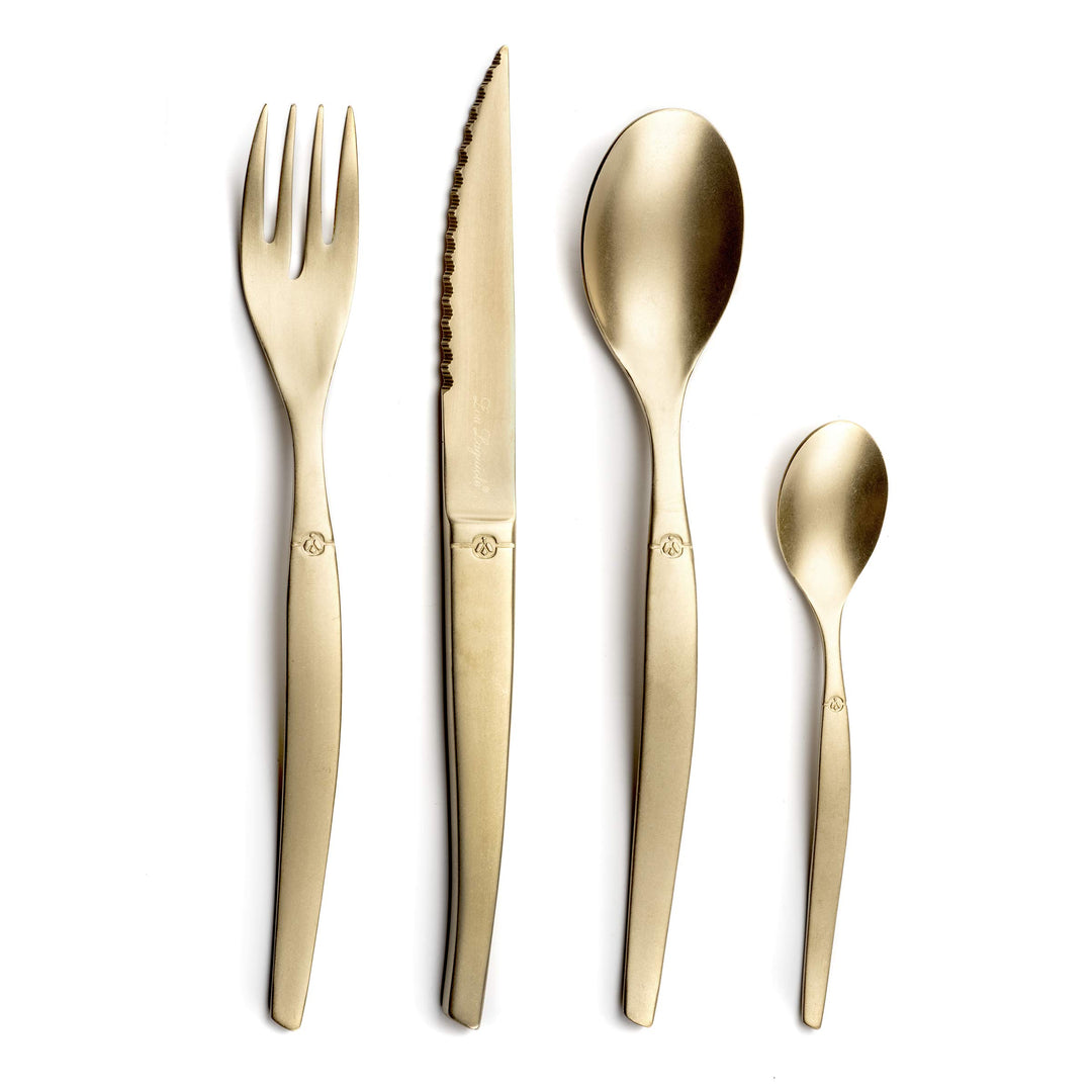 Lou Laguiole JET Steakbesteck Set JET – Besteck Set für 4 Personen | 16-teilig | Champagnerfarben |