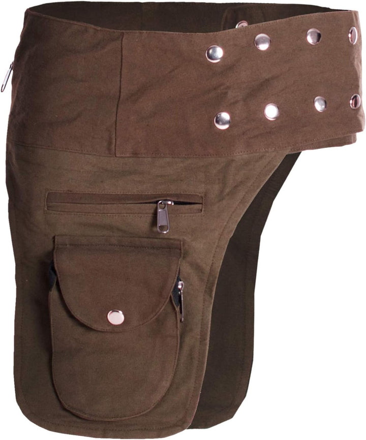 Vishes Hippie Pixie Doppel Holster Hüfttasche Bauchtasche Sidebag Gürtel-Tasche Damen Herren braun,