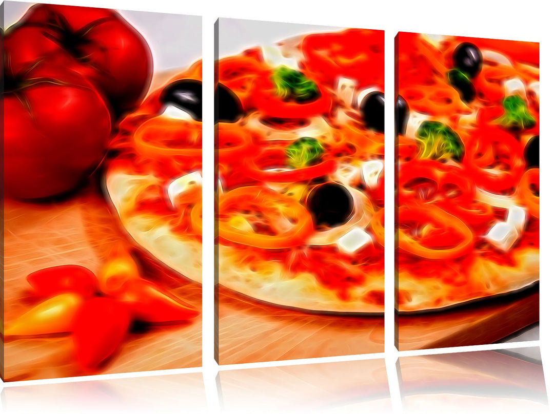 Pixxprint italienische Pizza als Leinwandbild/Grösse: 3 Teilig (120x80) cm/Wandbild/Kunstdruck/ferti