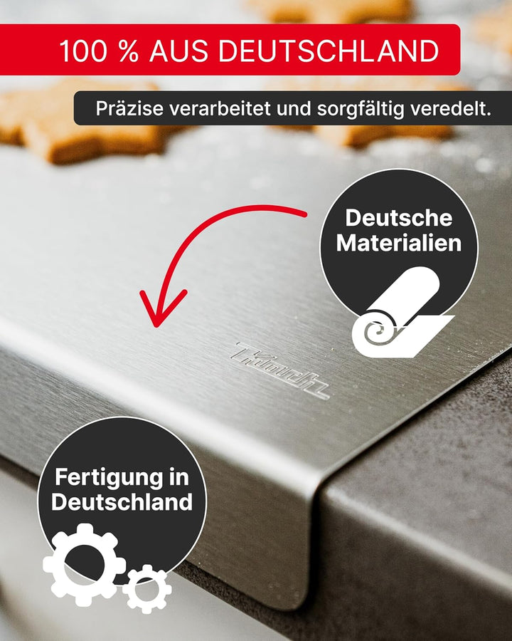 Koch Arbeitsplatte Edelstahl I 40 x 30 cm I Arbeitsfläche, Schneidebrett & Knetbrett mit 2 Anschlagk