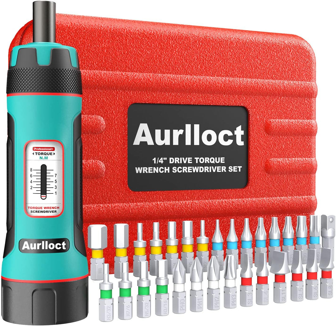 Aurlloct MicroClick Drehmomentschraubendreher 1/4 Zoll, 1-8 Nm Drehmomentschlüssel, Premium Drehmome