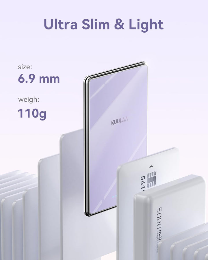 Kuulaa Ultra Slim PowerBank, 5000 mAh, MagSafe Externe Batterie mit Type C 20W Ausgangsleistung, Sch