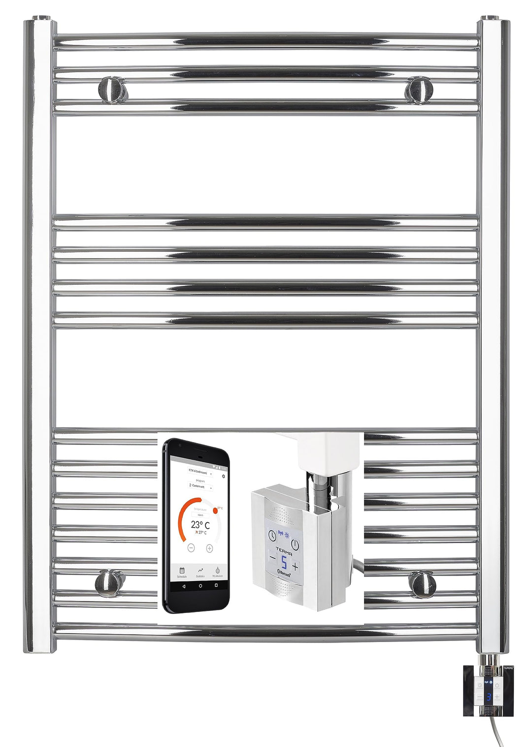 anapont elektrischer Badheizkörper, 775h x 600b, chrom/gebogen | mit Appsteuerung, Handtuchheizkörpe