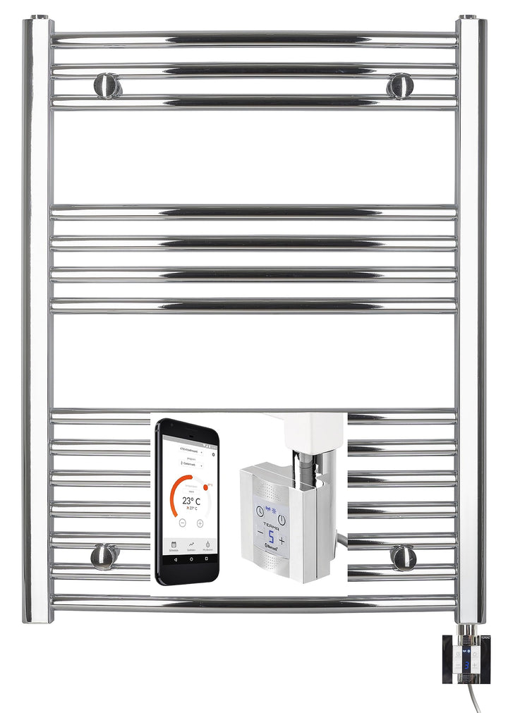 anapont elektrischer Badheizkörper, 775h x 600b, chrom/gebogen | mit Appsteuerung, Handtuchheizkörpe