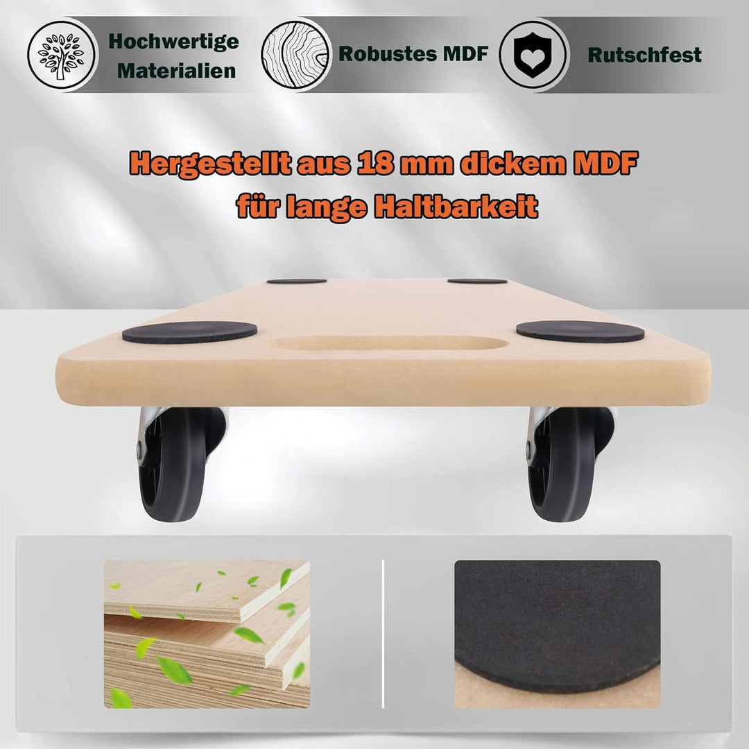 Froadp 4 Stück Transportroller Rollbrett 580 x 290 x 108 mm Möbelroller Rollbretter inkl. Gummipads