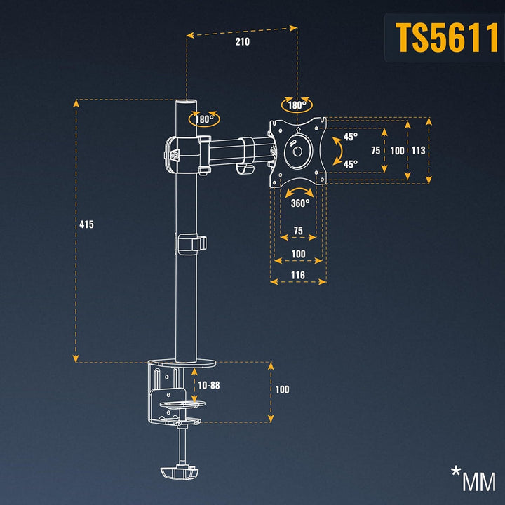 RICOO Monitor Halterung Tisch, VESA Tischhalterung für 12-30 Zoll, Monitorhalterung 1 Monitor Arm TS