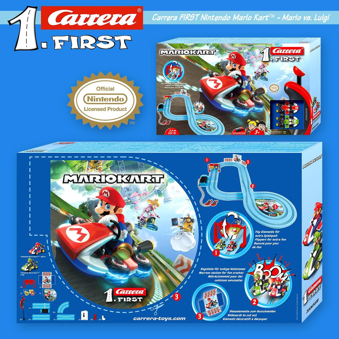 Carrera First Mario Kart™ Rennbahn | Super Mario™ vs. Luigi | Flip-Elemente | 2,9m Rennbahn | ab 3 J