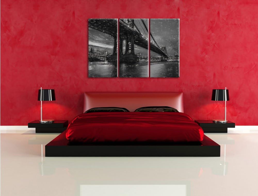 Pixxprint Manhatten Brücke New York Kunst als Leinwandbild | Grösse: 3 Teilig (120x80) | Wandbild| K