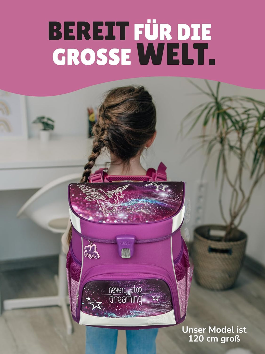 Familando - Scooli Campus Fit Schulranzen Set - 5-teilig mit Federmappe - Pegasus Violett - Ergonomi